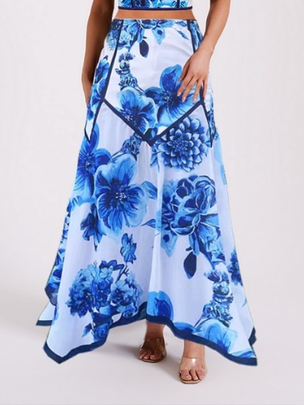 Flaxmaker Blue & White Floral Maxi Skirt - OS / XS / Small / Medium